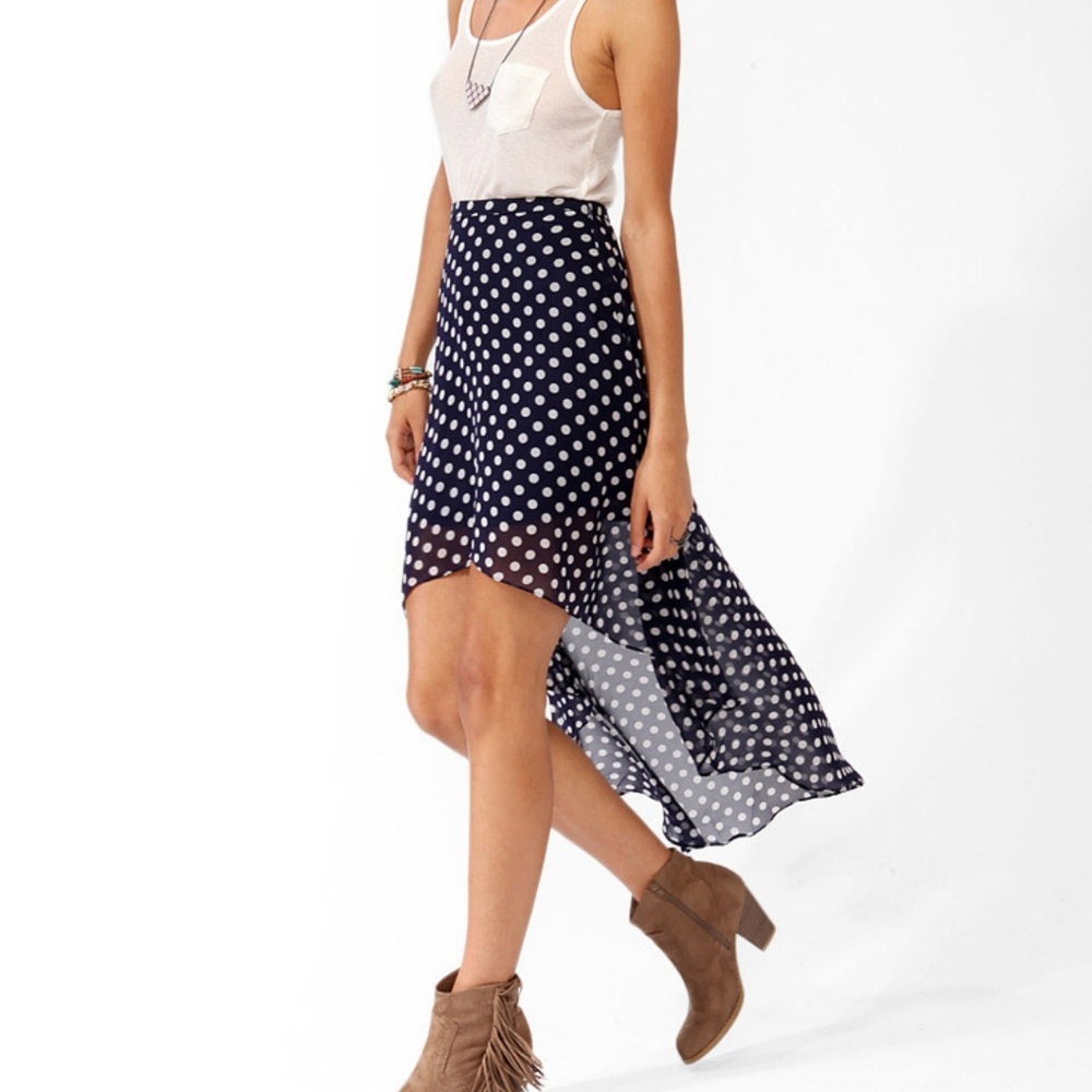 SKIRT Navy with all over white poka dots Hi/Low